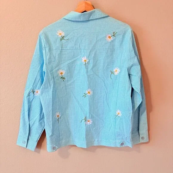 Quacker Factory Jacket Womens Small S Gingham Vintage Embroidered Floral Cotton - Picture 5 of 6